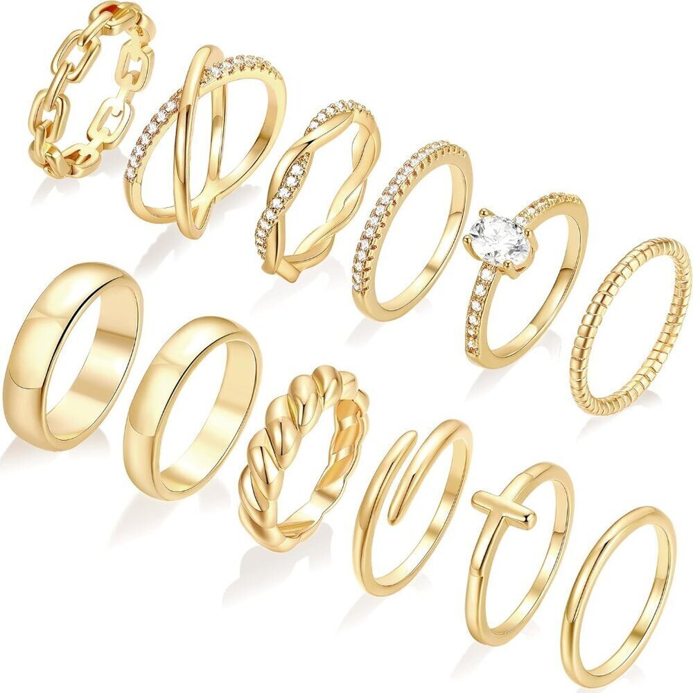 12 PCS Gold Rings Set Dainty Stackable Eternity Wedding Band for Women